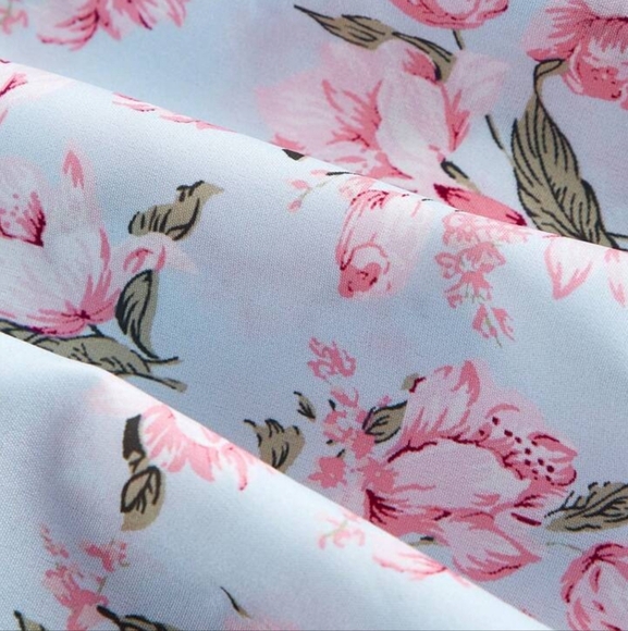 Shein MOD light blue pink ditsy floral lace up strapless mini dress - Picture 3 of 12